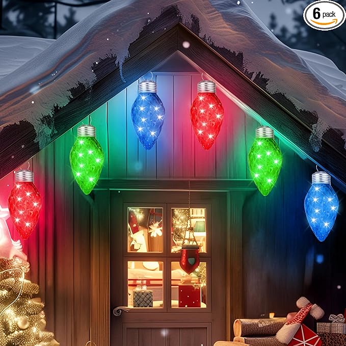 Brightown 6ct Twinkling Multicolor LED Jumbo C9 C7 Bulb Christmas Lights 18Ft with 15 LEDs in Each Strawberry Bulb Connectable Hanging String Lights for Outdoor Porch Xmas Trees Roof Decoration