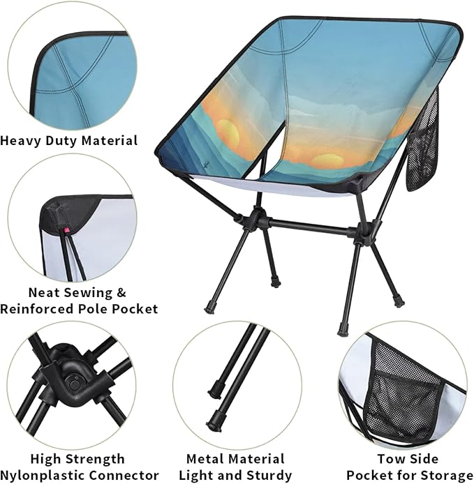 Honeybaby Folding Camping Chair Mountain Cactus Sun Camping Chairs Lightweight Portable Chair Outdoor Foldable Chairs for Camping Travel Picnic Beach Hiking