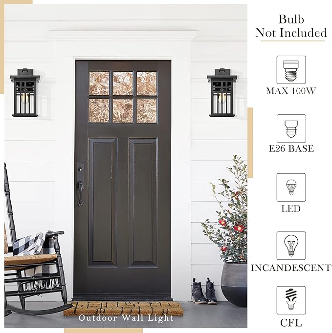 zeyu Farmhouse Outdoor Wall Light Fixture 16 Inch Exterior Wall Sconce Lighting for Patio House Die-Cast Aluminum with Clear Glass Black Finish 20068B-L BK