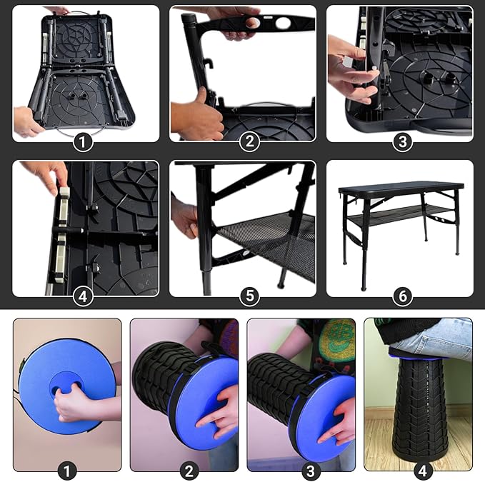 Small Folding Table Adjustable Height Camping &amp Picnic Table 4 Foot Lightweight