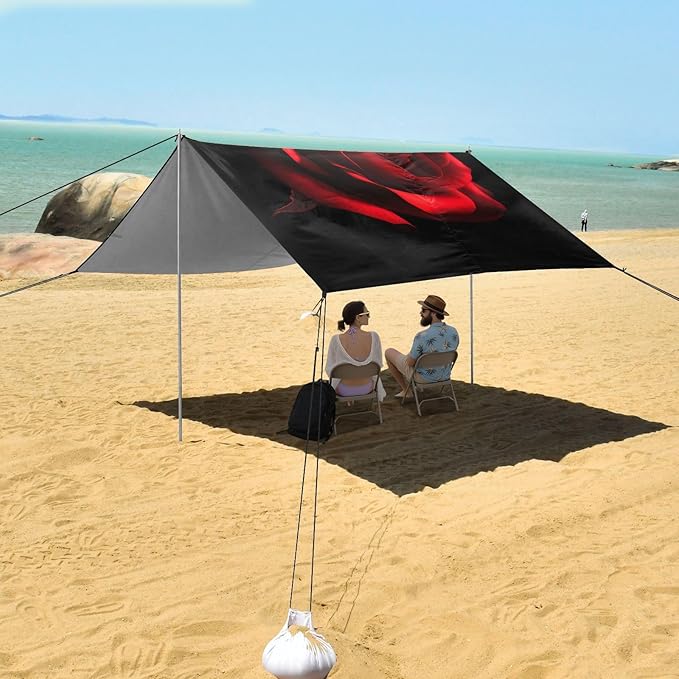 ALAZA Blooming Rose Flower Closeup Beach Tent Sun Shelter UPF50+ Protection Beach Shade Canopy w/ 4 Sandbags for Outdoor Camping Fishing Backyard Fun Picnic 10x9 ft