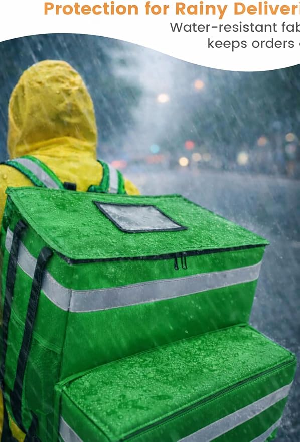 Bodaon Food Delivery Backpack with 2 Base Plates Dual-Layer Insulated Compartments Waterproof Lining Reflective Strip - Pizza Delivery Bag for Bike Couriers Grocery Takeout Food Transport
