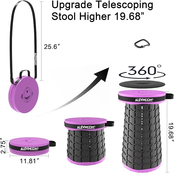 ALEVMOOM Upgraded 19.7 XXL Collapsible Stool with Cushion Portable Telescoping Stool Capacity 1000lbs Heavy Duty Retractable Folding Chair for Adults for Camping Fishing Hiking BBQ