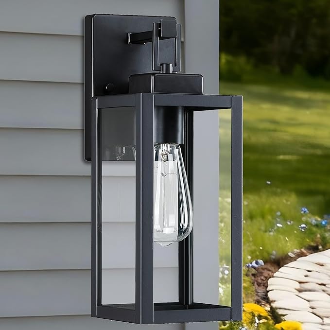 12” Black Wall Sconce Lights-12 Inch Outdoor Wall LightExterior Sconce Steel and Glass Outdoor Porch Light Black Lantern for Front Porch Garage Balcony