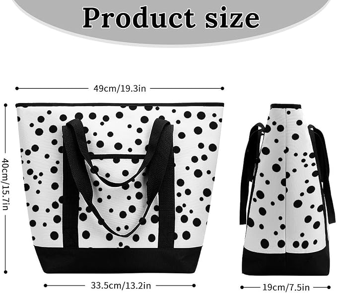 Insulated Shopping BagLarge Reusable Cooler Bags Black And White Polka Dot Printed Foldable Shopping BagTravel Waterproof Shoulder Bag