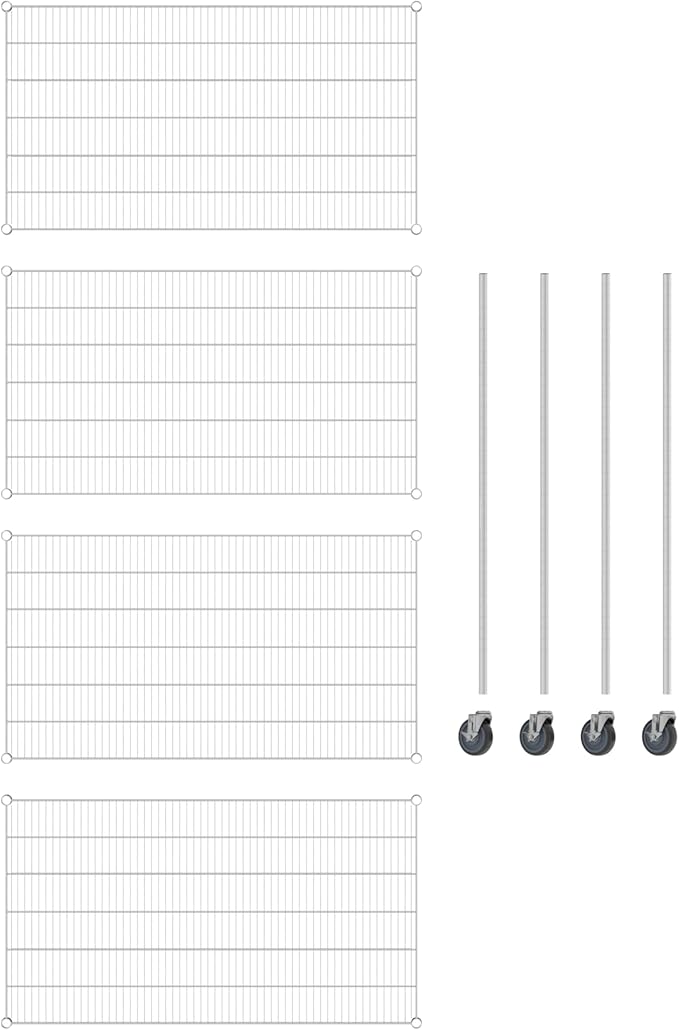 Commercial NSF Listed Chrome Mobile Wire Shelving Kit 30 x 54 x 60 with 4 Shelves Perfect for Warehouse Walk-in Refrigerator Freezer Grocery Store Restaurant Dishroom