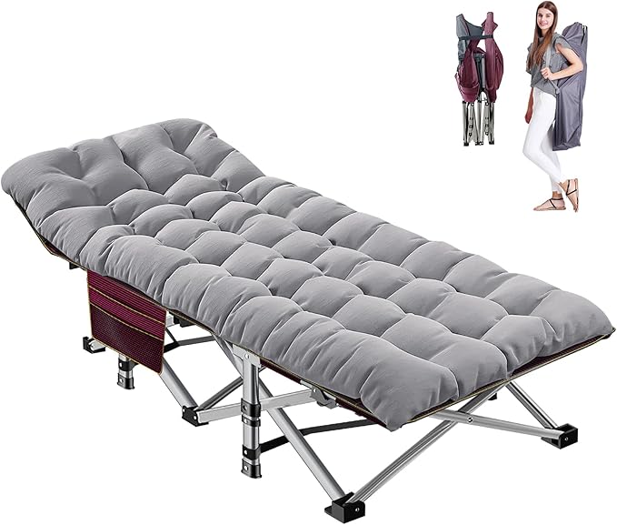ABORON Folding Camping Cot W/Mat for Adults Heavy Duty Outdoor Bed with Carry Bag1200 D Layer Oxford Travel Camp Cots