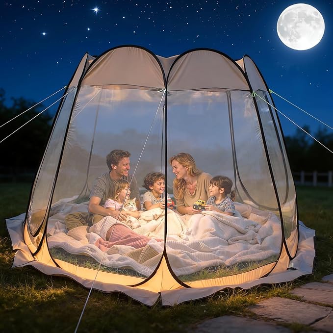 Pop Up Bubble Tent Waterproof Outdoor Instant Canopy Tent with Floor Mat &amp Top Cover 8 Person Screen House for Camping Party Patio Backyard &amp Sports Watching 360 Degree View Khaki