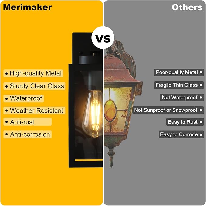 Outdoor Light Fixture 14IN Matte Black Front Porch Lamps with Glass Shades Exterior Waterproof Wall Mount Lantern with E26 Sockets Outside Lights for House Garage Doorway Patio Entryway