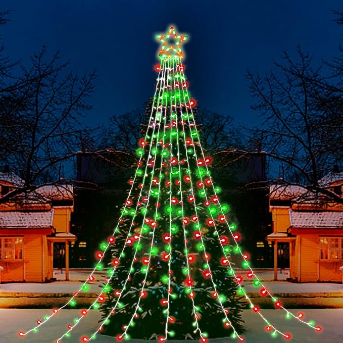PUHONG Christmas Star Lights16.4Ft 320 LED Christmas Decoration String Lights[8 Modes &amp Waterproof ]with 11 Lighted Star for Halloween Xmas New Year (Plastic Star-Red &amp Green)