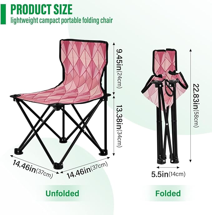 Geometric Peach Foldable Camp Chairs for Adults Heavy Duty Lightweight Packable Chair with Carrying Bag Fishing Chair for Fishing Camping