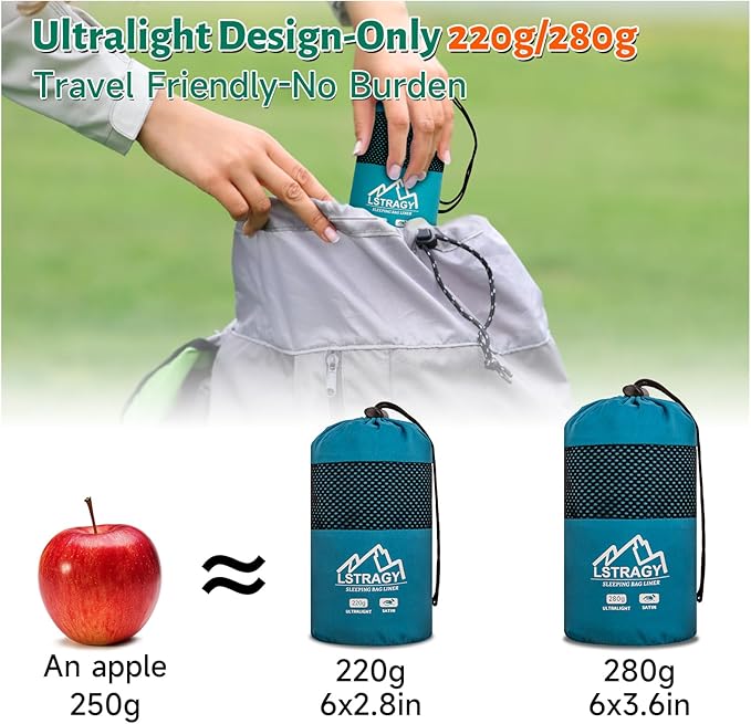 Ultralight Sleeping Bag Liner Satin Sleep Sack Comfy Breathable &amp Cooling &amp Silky Soft liner Travel Sheets &amp Adult Sleep Sack with 2 Way Zipper Ideal for Backpacking Hotel Camping H