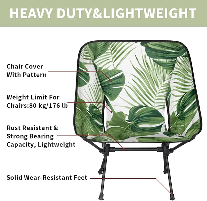 Honeybaby Folding Camping Chair Tropical Palm Leaf Print Camping Chairs Lightweight Portable Chair Outdoor Foldable Chairs for Camping Travel Picnic Beach Hiking