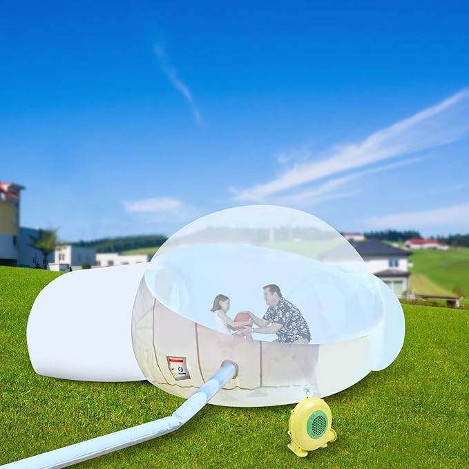 Transparent Inflatable Bubble Tent Luxury Single Tunnel Bubble House Dome Greenhouse Tent with Blower 110V 350W for Outdoor Family Camping Backyard Party Festivals Stargazing