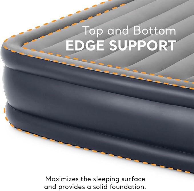 Intex Dura Beam Deluxe Fiber-Tech Pillow Rest Raised Velvet Blow Up Air Mattress Bed with Built in Electronic Pump and Carrying Bag Queen (2 Pack)