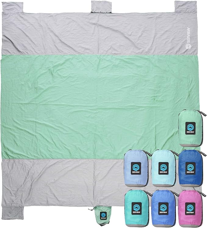 Seaview 180° Beach Blanket Waterproof Sandproof Extra Large 6x7 Sand Free Beach Mat for 1-6 Adults Oversized Outdoor Blanket with 4 Sand Pockets Portable Lightweight Packable - Picnic Mat