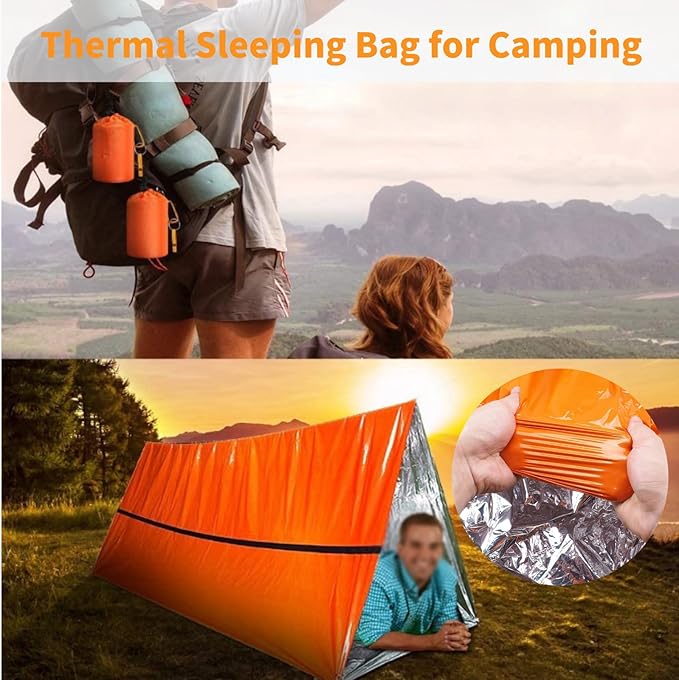 Emergency Sleeping Bag with Whistle Portable Emergency Survival Bag Lightweight Pocket Size Emergency Sleeping Bag Waterproof Thermal Bivy Sack for Camping Hiking