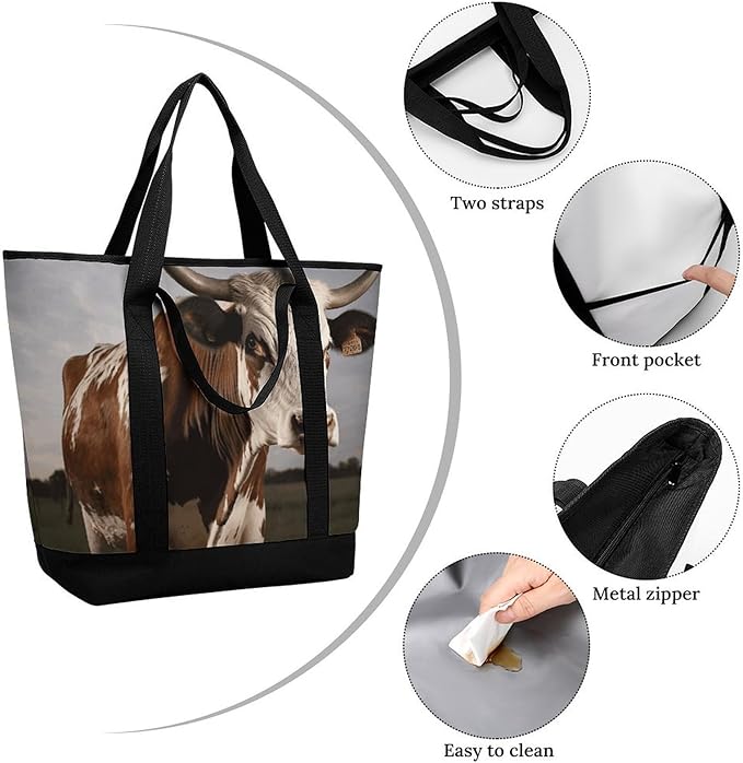 Insulated Shopping BagLarge Reusable Cooler Bags Cow Printed Foldable Shopping BagTravel Waterproof Shoulder Bag