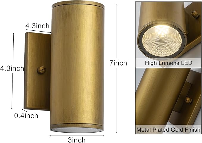 Modern LED Outdoor Wall Lights 7 Cylinder Up and Down Exterior Lighting Fixtures Handmade Gold Outdoor Wall Sconce Wall Mount on Any Direction