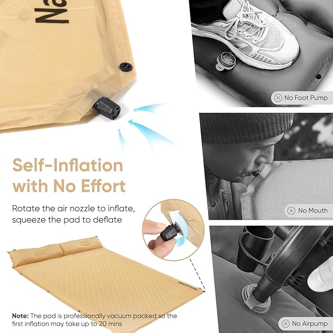 Naturehike Self-Inflating Sleeping Pad with Pillow Patchwork Sleeping Pad for Camping Backpacking Hiking Traveling Tent（Yellow）