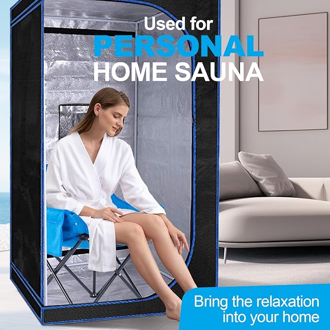 ZONEMEL Portable Sauna Chair Fast Folding Oxford Fabric Reinforced Chair with Pockets and Carry Bag Suitable for Sauna Fishing and Picnics (Blue)