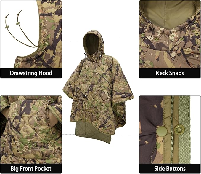 LOOGU Camo Blanket Waterproof Insulation Poncho Liner for Outdoor Camping Hiking Hunting Survival Backpacking Picnicking
