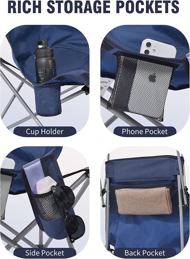 East Oak Oversized Camping Chair with Canopy | 400 LBS Heavy Duty Folding Beach Chair with Canopy Shade Roomy Seat Maximum Sun Protection Ample Storage for Sports Events Fishing