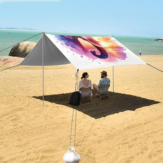 ALAZA Elephant Portrait Sunset Watercolor Beach Tent Sun Shelter UPF50+ Protection Beach Shade Canopy w/ 4 Sandbags for Outdoor Camping Fishing Backyard Fun Picnic 10x9 ft