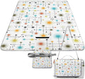 Mid Century Modern Atomic Turquoise Waterproof Outdoor Picnic Blanket Sandproof Beach Mat for Camping Hiking Grass Travelling