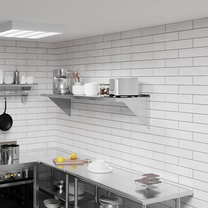 AmGood 18 x 60 Stainless Steel Wall Shelf | Appliance &amp Equipment Metal Shelving | NSF | Kitchen Restaurant Garage Laundry Utility Room | Heavy Duty | Squared Edge