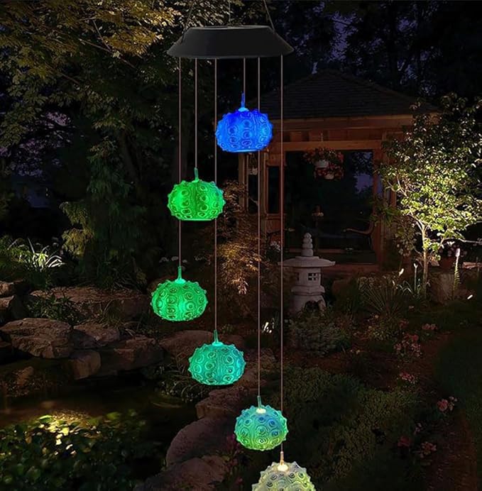 Solar Sea Urchin Wind Chime Light 6 LEDs Colorful Color Changing Outdoor Decorative Solar Hanging Light Painted Marine LED Lights for Garden Walkway Patio Yard 1 Pack