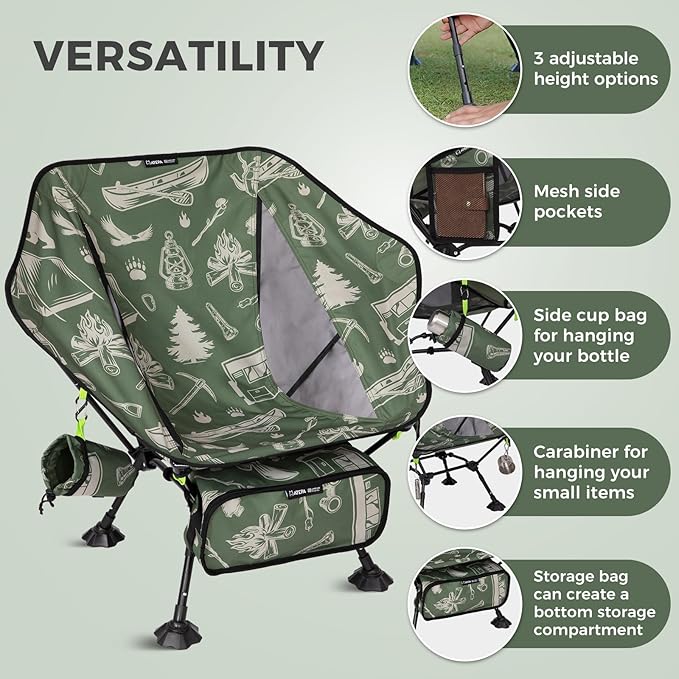 ATEPA UFO3.0 Backpacking Camping Chair Ultralight Extra Wide Comfortable Folding Chairs Heavy Duty Portable Hexagon Ergonomic Height Adjustable Seat with Anti-Sinking Feet for Hiking Forestcamp