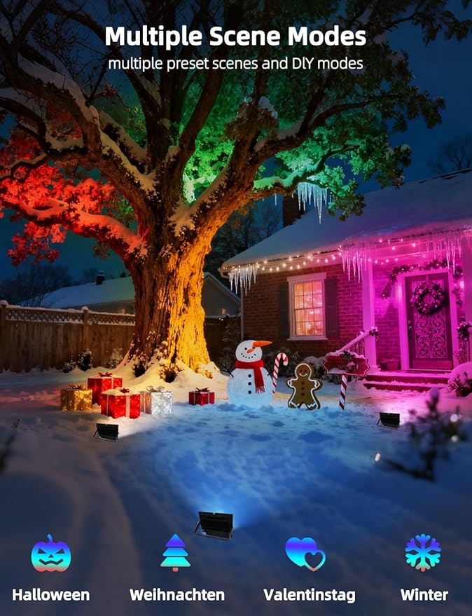 ILC LED Flood Light 80W 8000LM Outdoor RGB Color Changing Smart Floodlights RGBW 2700K Warm White &amp 16 Million Colors 20 Modes Grouping Timing IP66 Waterproof (2 Pack)