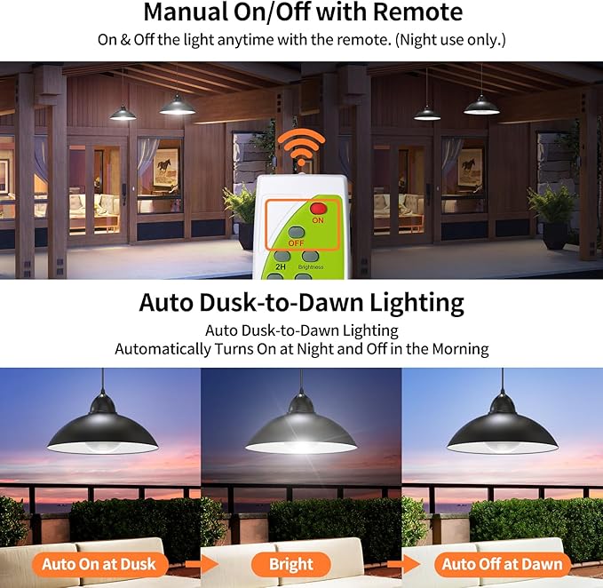 Solar Pendant Lights IP65 Weatherproof Dusk to Dawn Solar Shed Lamp with Remote Controller for Outdoor Gazebo Barn Chicken Coop Bullpen Pig Pen Stables Tents