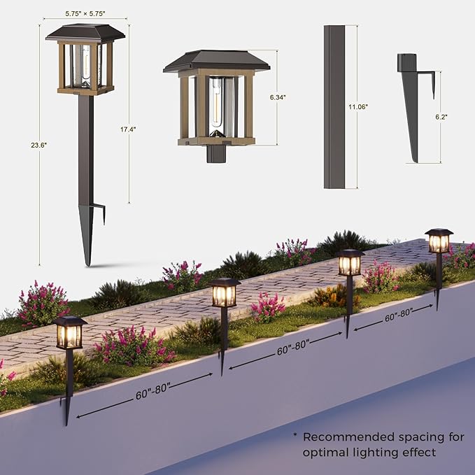 XMCOSY+ 4-Pack Solar Pathway Lights Outdoor 25 Lumens Vintage Edison LED Landscape Lighting IP65 Waterproof Seeded Glass &amp Metal Stakes Solar Powered Garden Lights for Yard Patio Walkway Drivewa