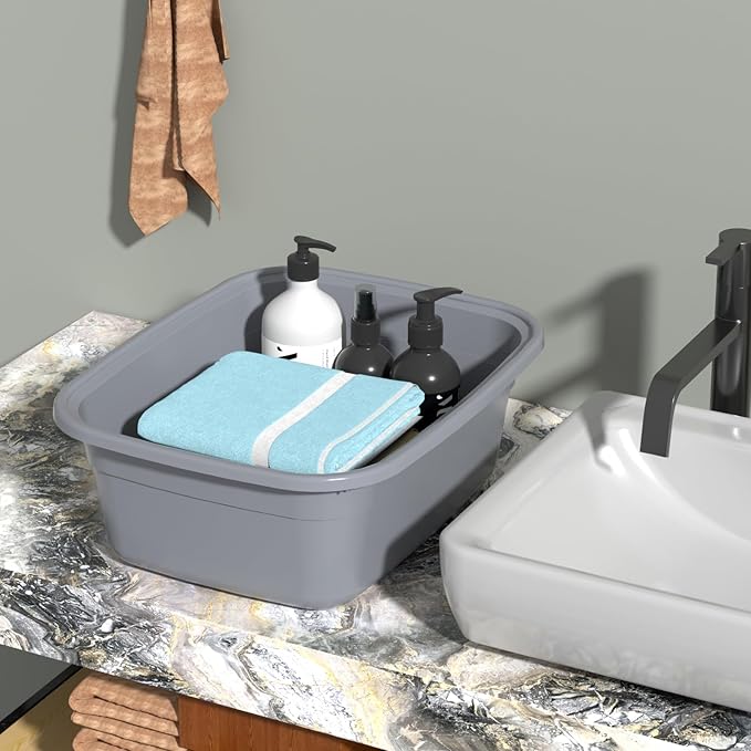 14 Quart Plastic Wash Tub Rectangular Dishpan Basin for Washing Dishes 4 Packs Grey