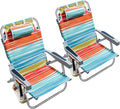 5-Position Aluminum Lay Flat Backpack Beach Chair 2 Pack Compact Portable Low Beach Chairs for Adults Beach Chair with Cooler Pouch Storage Pouch Towel Bar Cup Holder Multicolor Stripe 2 Pack