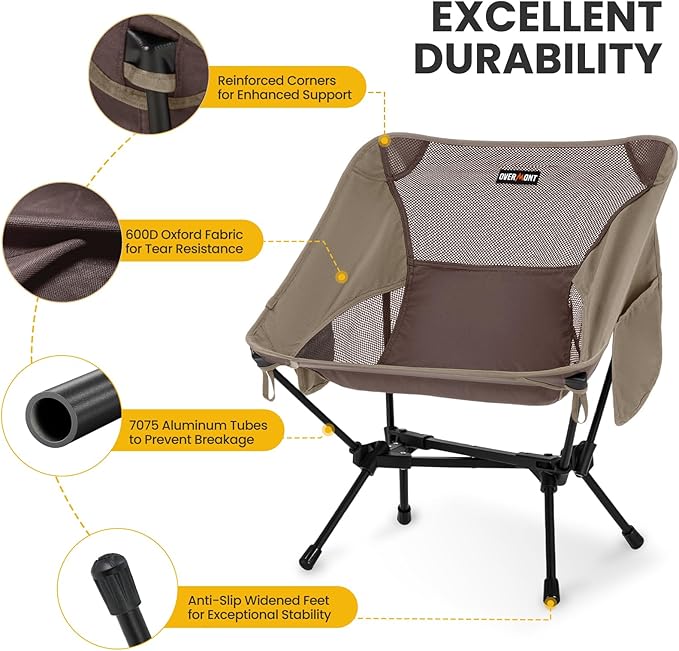 Overmont Ultralight Portable Camping Chair- Lightweight Folding Backpacking Chair Support up to 330Lbs Compact Beach Chair for Adults with Carry Bag for Backpack Hiking Fishing Outdoor Camp Travel