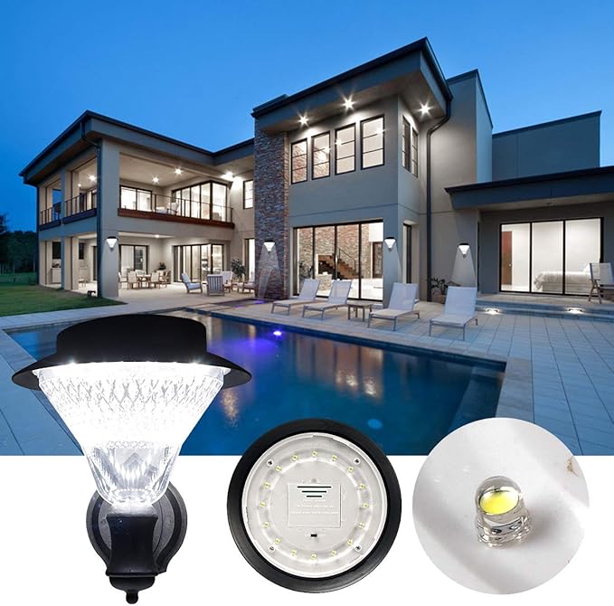 2 Pack Solar Wall Lantern Lights Outdoor WaterproofDusk to Dawn Led Wall Mounted Kit Sconce with 16 LED Auto On/Off Solar Porch Lights for Yard Front Porch Garage and GardenCold White