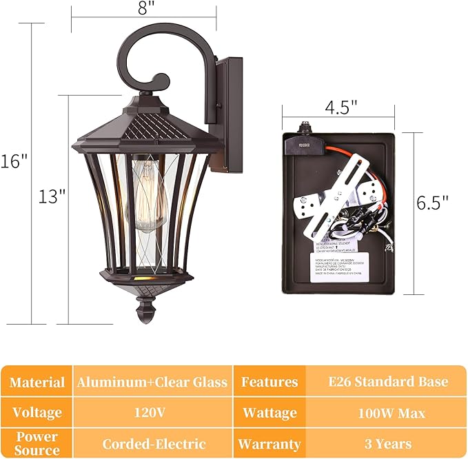 YSN 2 Pack Dusk to Dawn Outdoor Light Fixture Wall Mount Porch Lights Weather Resistant Exterior Sconce Light Waterproof Wall Lantern for Porch Garage Backyard Walkway E26 Socket Brown