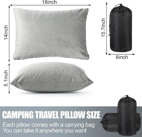 2 Pack Camping Pillow for Sleeping Shredded Memory Foam Travel Pillow with Storage Bag Compressible Portable Pillow for Outdoor Camp Backpacking Hiking Essential Gear(GreyMedium)