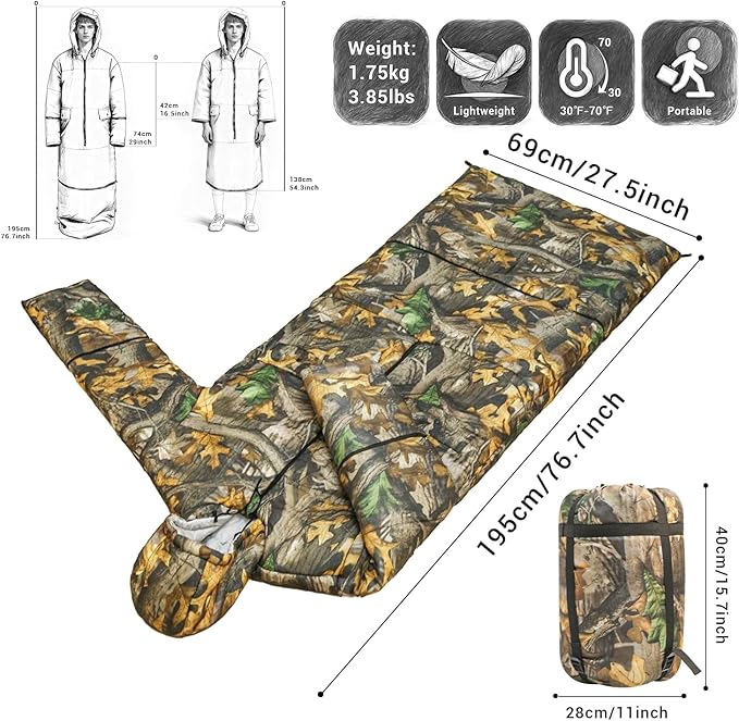 Wearable Sleeping Bag Adult Outdoor &amp Indoor Sleeping Bags Applicable Temperature 25℉-50℉ Designed for Camping Hiking Backpacking and Other Outdoor Adventures