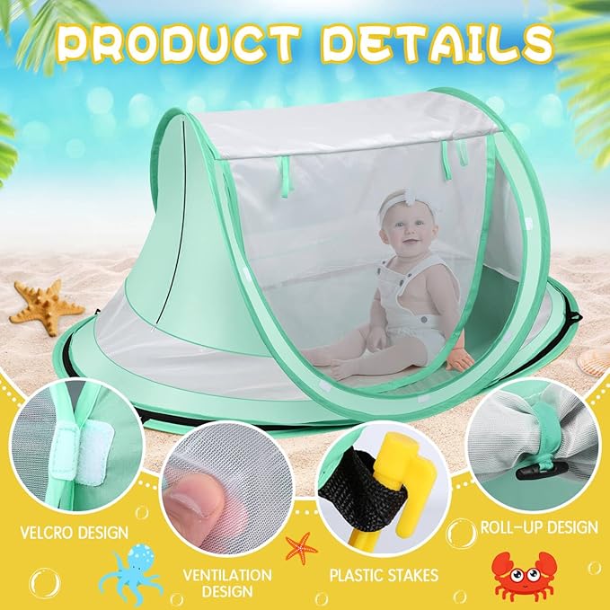 Baby Beach TentLarge Pop Up Beach Tent Sun Shade for BeachPortable Baby Travel Tent with Mosquito NetIndoor Baby Play TentUPF 50+ UV Protection Sun Shelters for Infants