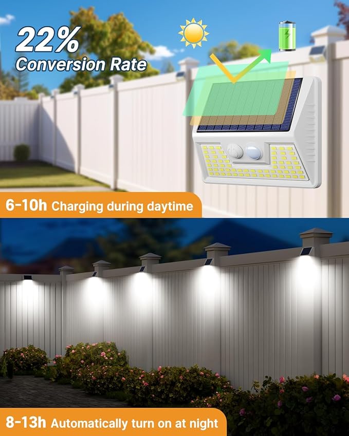 12 Pack Solar Lights Outdoor Motion Sensor Waterproof Fence Lights with 3 Lighting Mode Cool White LED Security Deck Lights for Outside Wall Yard Steps Stairs Garden - White