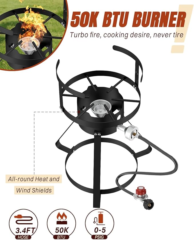 30QT Turkey Fryer with Waterproof Cover | Stainless Steel | Propane Burner | 50000 BTU | CSA Certified | Outdoor Deep Fryers with Basket | Ideal for Turkey Frying &amp Seafood Boil