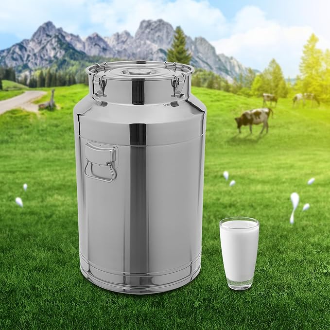Stainless Steel Milk Can 76L/20.1Gal Storage Bucket Airtight Canister with Lid Wine Oil Beverage Storage Container for Kitchen Restaurant Party W15.8*H25.2in