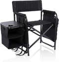 Picnic TIME Fusion Camping Chair with Side Table and Soft Cooler Outdoor Foldable Padded Camping Chairs with Shelves Pockets &amp Cup Holder for Lawn Beach &amp Sports Use for Adults (Matte Bl