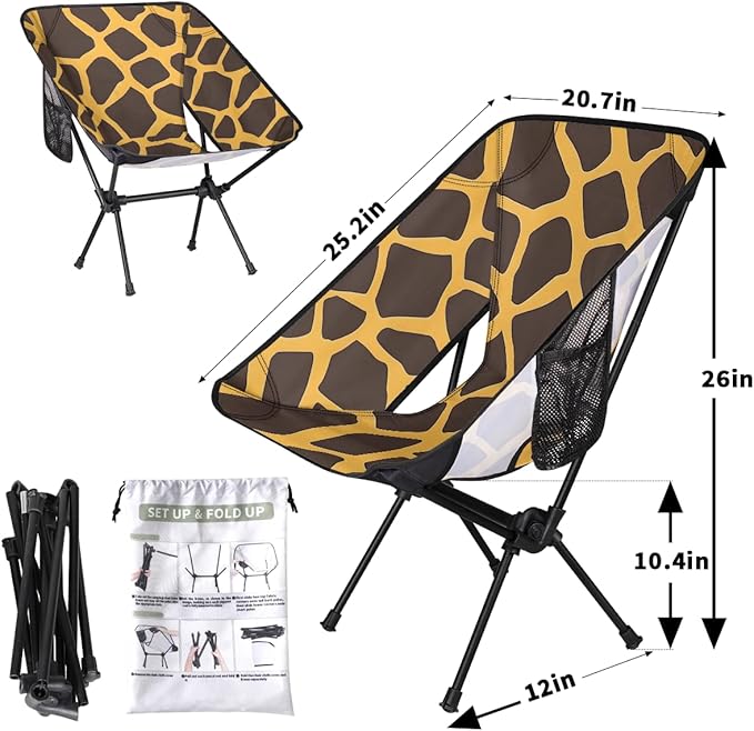 Animal Giraffe Print Pattern Camping Chair Lightweight Portable Chairs for Adults Easy Installation Outdoor Foldable Camping Chair for Camping Fishing Hiking Picnic Beach