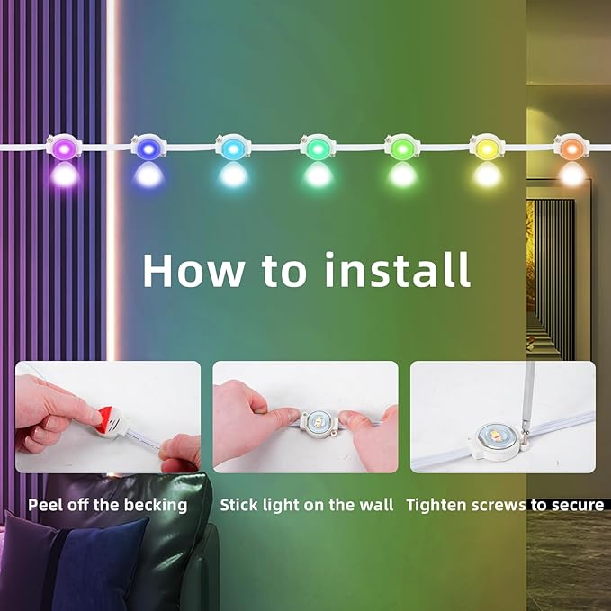 Permanent Outdoor Eaves Lights IP67 Waterproof Smart LED Light with App Control Remote RGB String Lights for Christmas Holiday DIY House Roof Garden Decor Lighting - 100FT