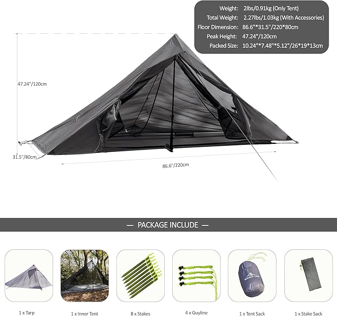 Altair One Ultralight Trekking Pole Backpacking Tent Waterproof SIL Nylon Double Wall 3 Season 1 Person Shelter for Backpacking Hiking Camping Trekking Bushcraft